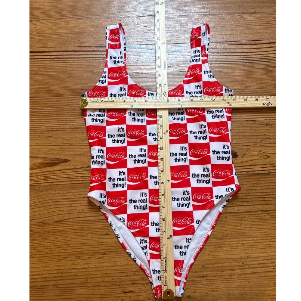 Coca-Cola One Piece Swimsuit Womens Red White‎ Checkered Retro Graphic SIZE S